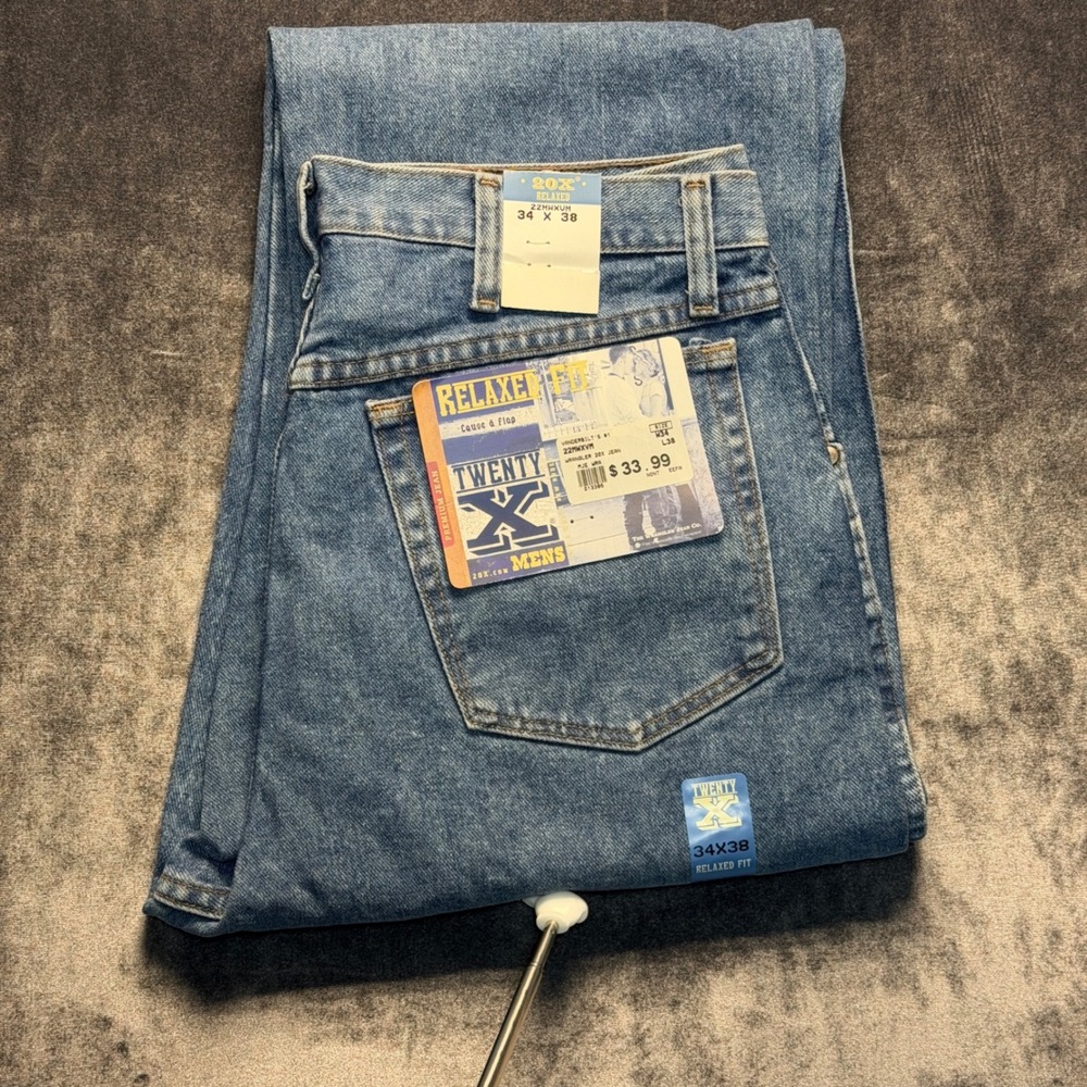 VTG Wrangler 20X Mens 34x38 Blue Cotton Relaxed Fit High Rise Denim Jeans Cowboy